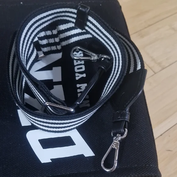 DKNY Black Canvas Tote with Striped Strap (Used Once ,too Small) - Picture 6 of 6